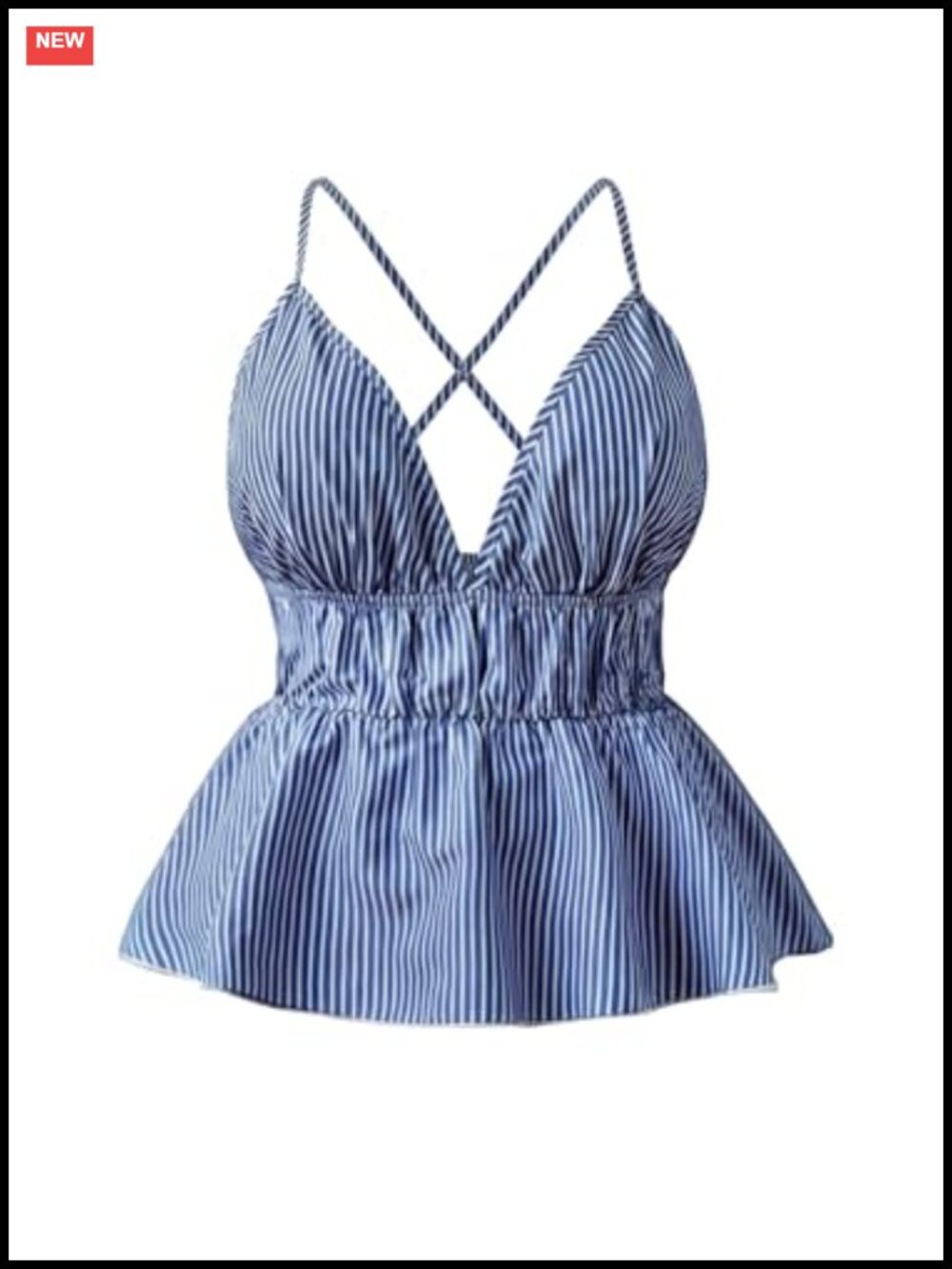 Plus Size Striped Peplum Camisole, Backless Ruffle Tank Top, Adjustable Straps